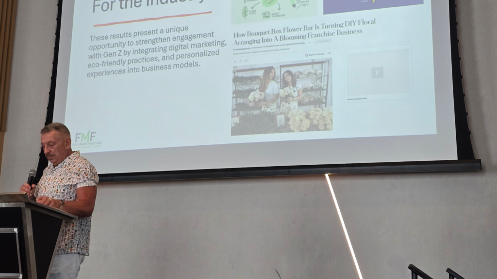 Jackie Lacey sharing a research focused on the next generation of flower buyers. 