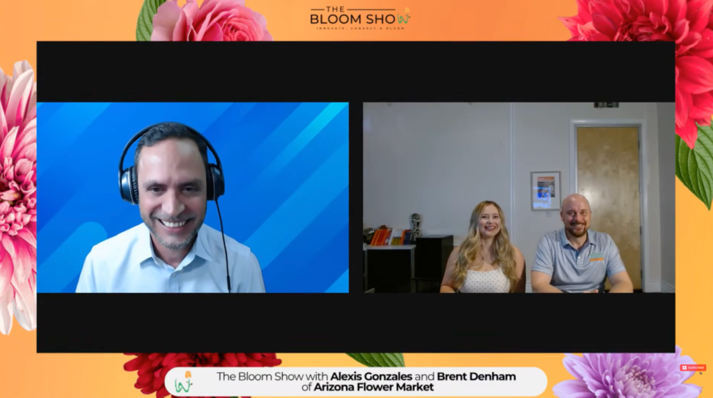 Sahid Nahim with Brent Denham and Alexis Gonzales of Arizona Flower Market on The Bloom Show. 