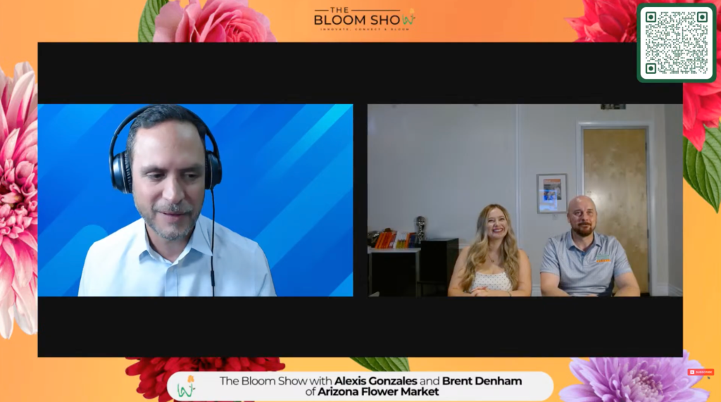 Sahid Nahim with Brent Denham and Alexis Gonzales of Arizona Flower Market on The Bloom Show. 